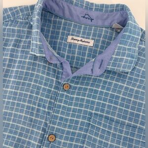 Tommy Bahama men’s silk blue check resort shirt short‎ sleeve size XL